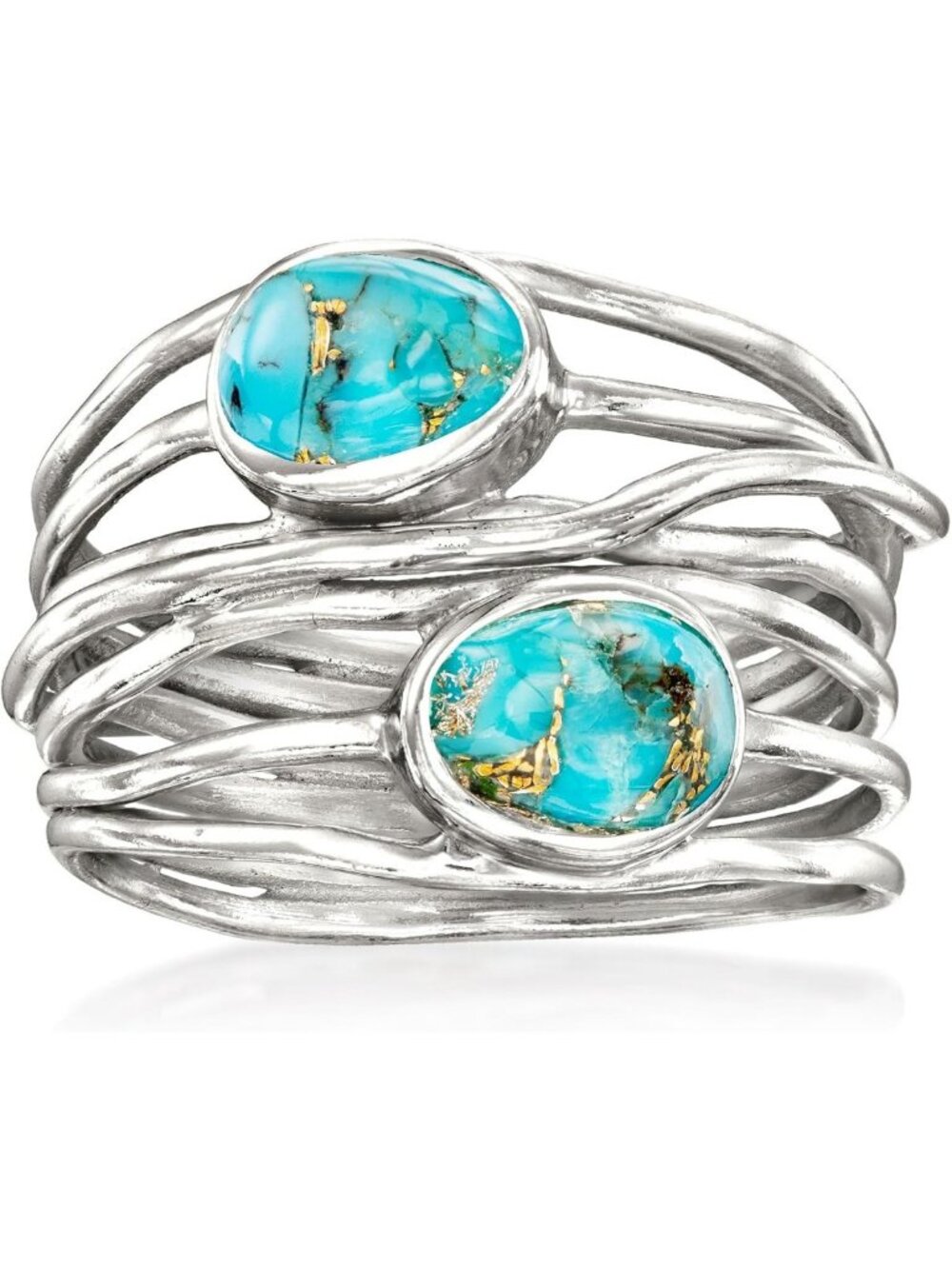 Stunning Turquoise Highway Ring in Sterling Silver - Unique Boho Jewelry